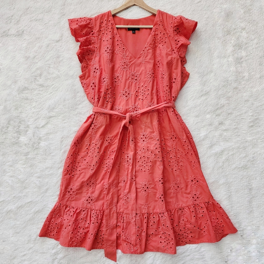 Isabel & Nina Coral Eyelet‎ Belted Dress